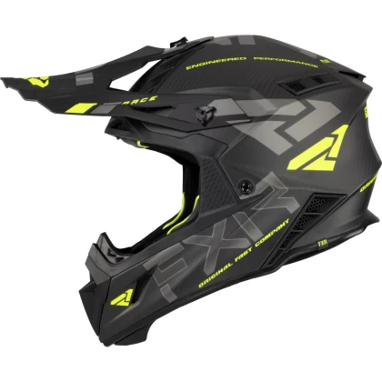 Cască Enduro - Cross - Snowmobil FXR RACING HELIUM CARBON W / QUICK RELEASE BUCKLE 2023 · Negru / Verde-Flou  - 2