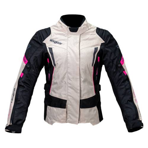 Geacă Moto Damă din Textil SIXGEAR MIA · Gri / Negru / Roz 