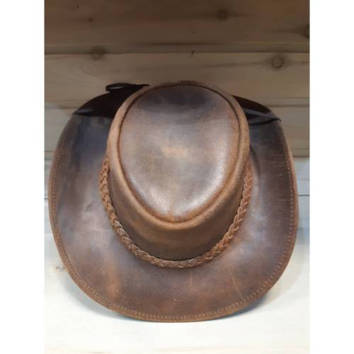 Pălărie Cowboy din Piele WILD WEST Cu Efect Uzat LFI-511 · Maro 