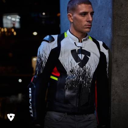 Geacă Moto din Piele REVIT QUANTUM 2 PRO AIR · Alb / Negru / Roșu  - 2