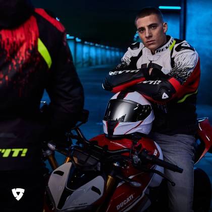 Geacă Moto din Piele REVIT QUANTUM 2 PRO AIR · Alb / Negru / Roșu  - 3