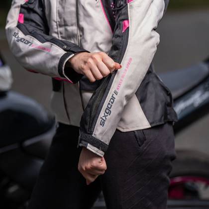 Geacă Moto Damă din Textil SIXGEAR MIA · Gri / Negru / Roz  - 3