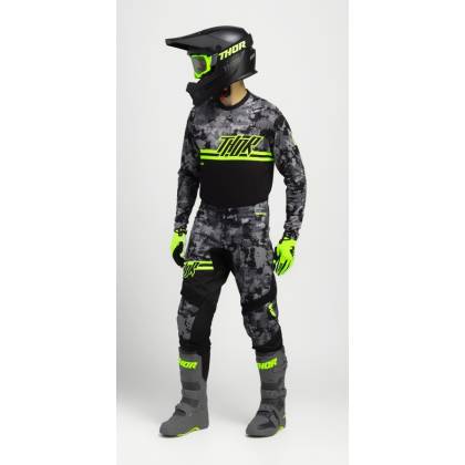 Tricou Enduro - Cross THOR YOUTH SECTOR DIGI CAMO · Negru / Gri / Verde-Fluo  - 5