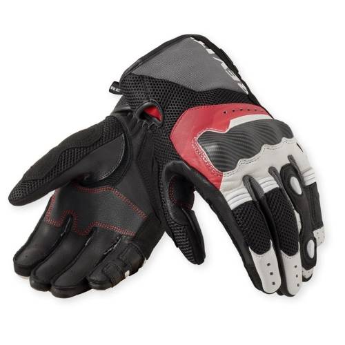 Mănuși Moto din Piele Naturală & Textil REVIT Blaze · Alb / Roșu 