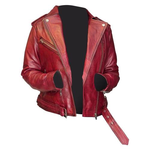 Geacă Casual Stil Moto Damă din Piele WILD WEST LFI-516 · Roșu 