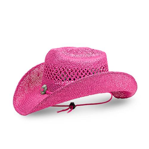 Pălărie Cowboy din Paie WILD WEST Flor Sombrero Fuchsia · Roz 