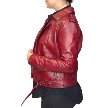 Geacă Casual Stil Moto Damă din Piele WILD WEST LFI-516 · Roșu  - 2