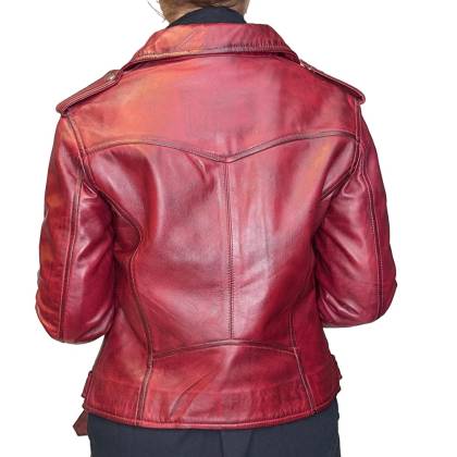 Geacă Casual Stil Moto Damă din Piele WILD WEST LFI-516 · Roșu  - 1
