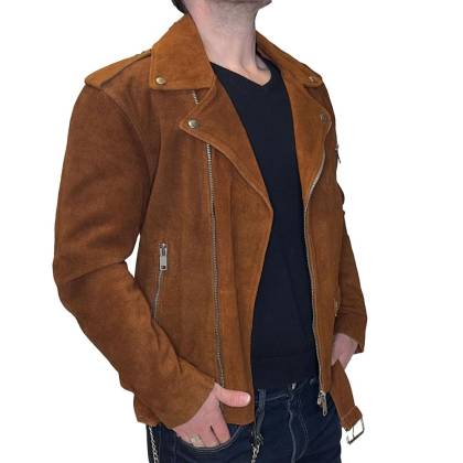 Geacă Casual Stil Moto din Piele WILD WEST Perfecto · Maro  - 3