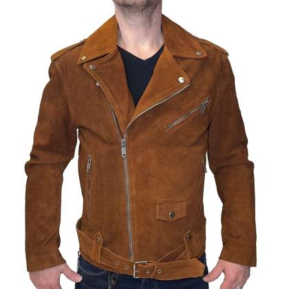 Geacă Casual Stil Moto din Piele WILD WEST Perfecto · Maro  - 2