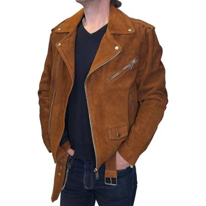 Geacă Casual Stil Moto din Piele WILD WEST Perfecto · Maro  - 1