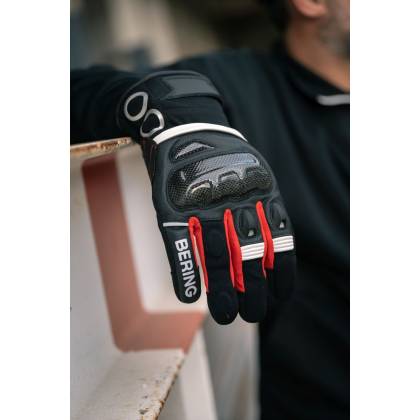 Mănuși Moto din Piele & Textil BERING RAID · Negru / Alb / Roșu  - 2