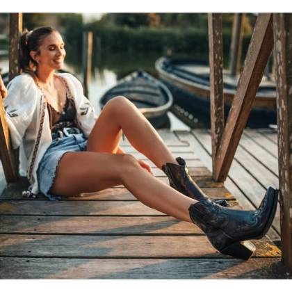 Botine Cowboy Damă SENDRA BOOTS 16695 Gorca Flora Negro · Negru  - 5