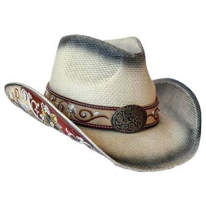 Pălărie Cowboy din Paie WILD WEST PAOLA · Crem / Negru  - 0