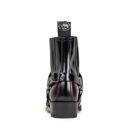 Botine Moto Chopper din Piele Naturală SENDRA BOOTS 7811 BLUES FLORENTIC NEGRO  FLORA ROJO DIRTY · Negru / Roșu  - 3