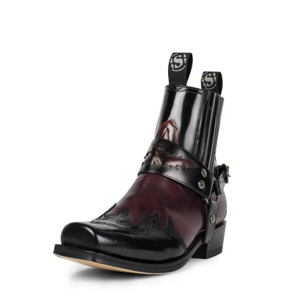 Botine Moto Chopper din Piele Naturală SENDRA BOOTS 7811 BLUES FLORENTIC NEGRO  FLORA ROJO DIRTY · Negru / Roșu  - 1