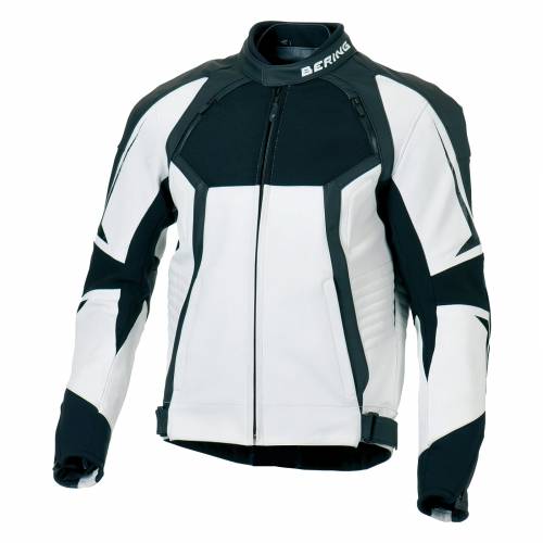Geacă Moto din Piele & Textil BERING LYNX · Alb / Negru 