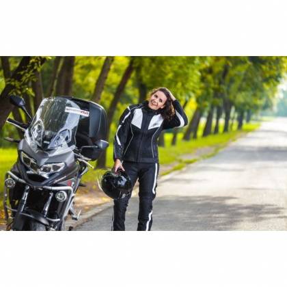 Pantaloni Moto Damă din Textil SHOX TIANA · Alb / Negru  - 1