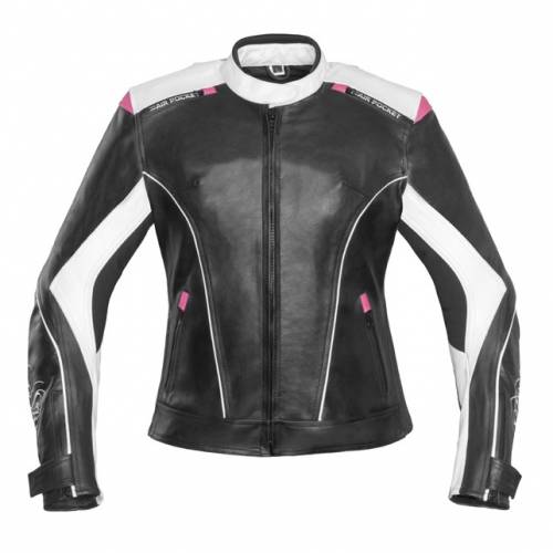 Geacă Moto Damă din Piele & Textil SHOX ALICE · Alb / Negru / Roz 