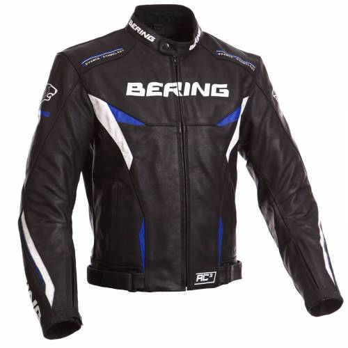 Geacă Moto din Piele BERING FIZIO · Negru / Alb / Albastru 