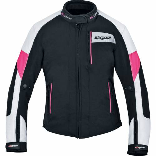 Geacă Moto Damă din Textil SIXGEAR JOYCE · Alb / Negru / Roz 