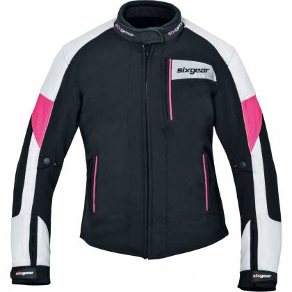 Geacă Moto Damă din Textil SIXGEAR JOYCE · Alb / Negru / Roz  - 0
