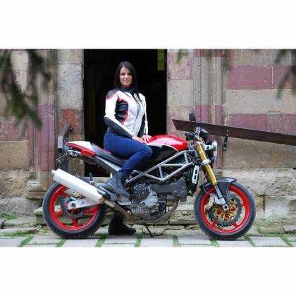 Geacă Moto Damă din Piele SHOX VICTORIA · Alb / Negru  - 1