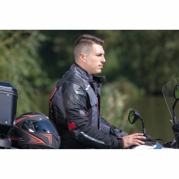 Geacă Moto din Piele & Textil SIXGEAR HYBRID · Gri / Negru  - 1