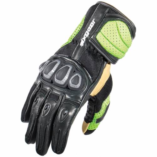 Mănuși Moto din Piele Perforată & Textil SIXGEAR SPYDAIR · Negru / Verde-Fluo 