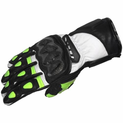 Mănuși Moto din Piele & Textil SIXGEAR XENON · Negru / Alb / Verde-Fluo 