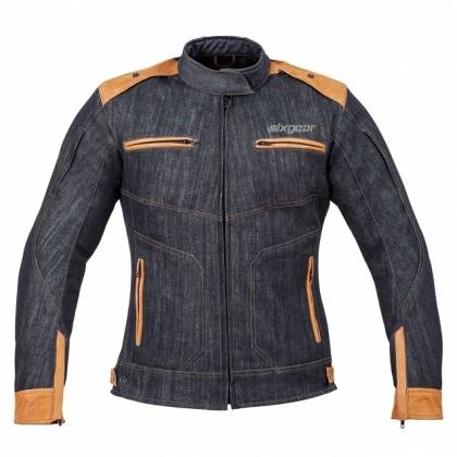 Geacă Moto Damă din Piele & Denim SIXGEAR QUEENS · Albastru / Maro  - 0