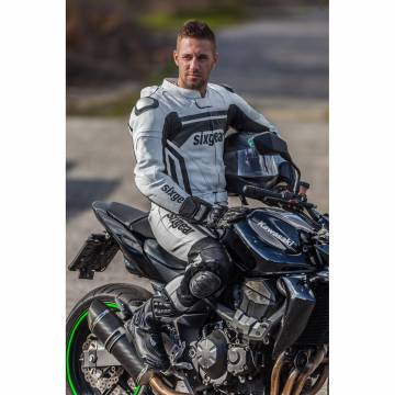 Combinezon Moto din Piele & Textil SIXGEAR EVO · Negru / Roșu / Alb  - 2