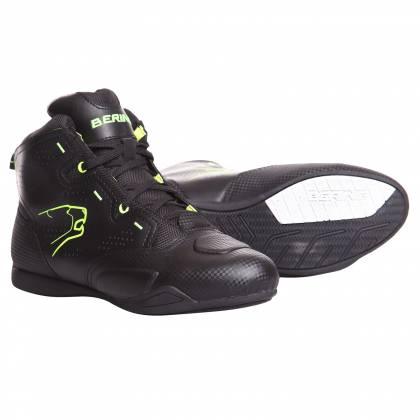 Ghete Moto din Piele & Textil BERING JASPER · Negru / Verde Fluo  - 3