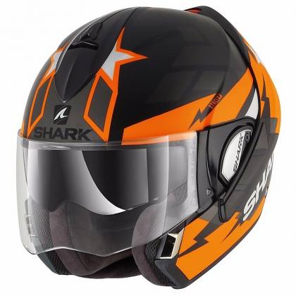 Cască Moto Modulară SHARK EVOLINE S3 STRELKA · Negru / Portocaliu Mat  - 0