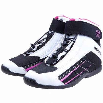 Ghete Moto Damă din Piele & Textil BERING LADY AZUR · Alb / Roz  - 1