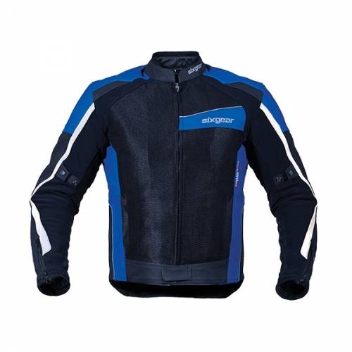 Geacă Moto din Piele & Textil SIXGEAR SWITCH · Alb / Albastru / Negru 