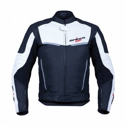 Geacă Moto din Piele SPEED UP TRIP · Negru / Alb 
