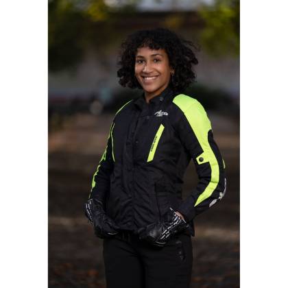 Geacă Moto Damă din Textil SPEED UP LILY · Negru / Verde-Fluo  - 1