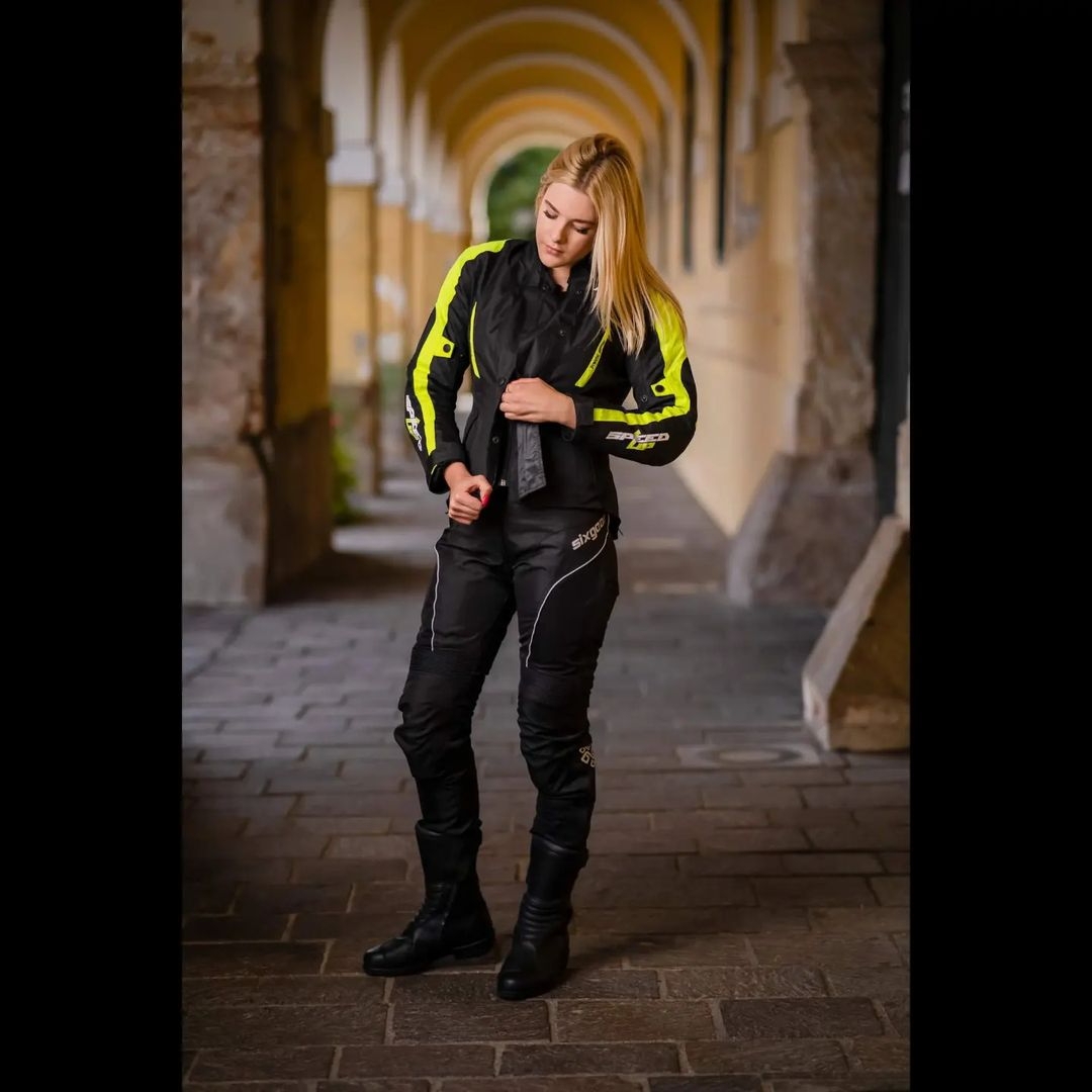 Geacă Moto Damă din Textil SPEED UP LILY · Negru / Verde-Fluo  - 5