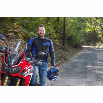 Geacă Moto din Piele & Textil SIXGEAR SWITCH · Alb / Albastru / Negru  - 1