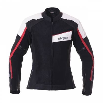 Geacă Moto Damă din Piele & Textil SIXGEAR SWITCH · Alb / Roșu / Negru  - 0