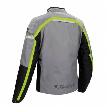 Geacă Moto din Textil BERING GREENWICH · Negru / Gri / Verde Fluo  - 1