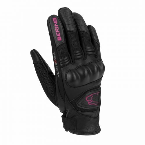Mănuși Moto Damă din Piele & Textil BERING LADY GINZA · Negru / Roz 