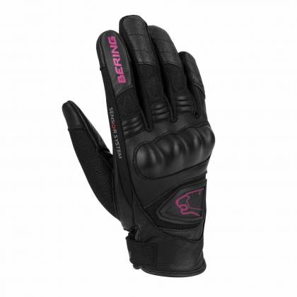 Mănuși Moto Damă din Piele & Textil BERING LADY GINZA · Negru / Roz  - 0