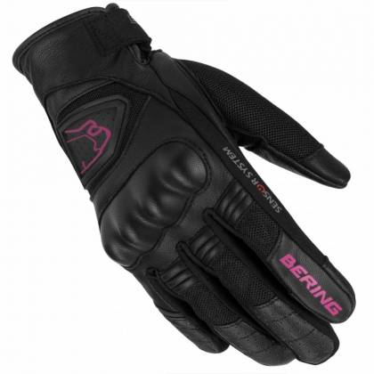 Mănuși Moto Damă din Piele & Textil BERING LADY GINZA · Negru / Roz  - 1