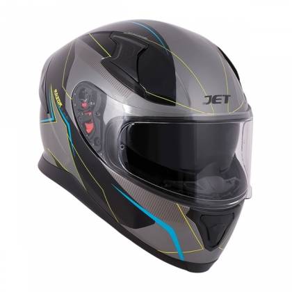 Cască Moto Integrală JET VOLT Razor · Negru / Gri / Verde-fluo  - 0
