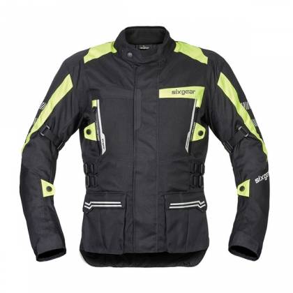 Geacă Moto din Textil SIXGEAR MORACA · Negru / Verde-Fluo  - 0