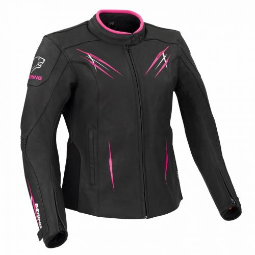 Geacă Moto Damă din Piele BERING LADY BRUTALIA · Negru / Alb / Roz 