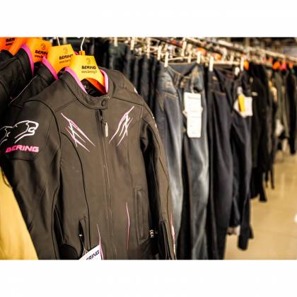 Geacă Moto Damă din Piele BERING LADY BRUTALIA · Negru / Alb / Roz  - 1