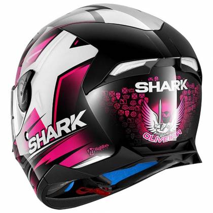 Cască Moto Integrală SHARK SKWAL 2 REPLICA OLIVEIRA cu Lumini LED · Negru / Alb / Roz  - 1